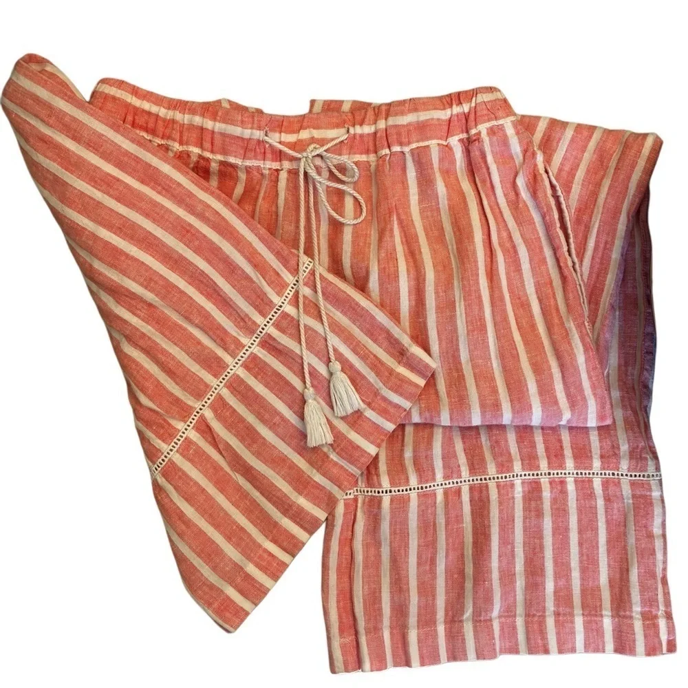 C&C CALIFORNIA Striped Pink And White 100% Linen Pants, Size Small.